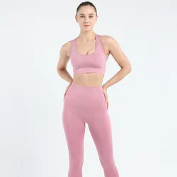 Fatos de treino roupas de casa das mulheres vital sem costura sutiã esportivo e calças ternos leggings para fitness yoga vestuário feminino conjunto