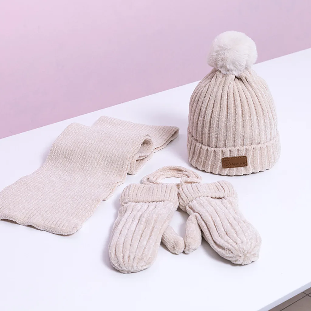 Комплект из 3 предметов для маленьких мальчиков и девочек, теплая зимняя вязаная шапка+ шарф+ перчатки, сохраняющий тепло, детские перчатки, шарф, шапка, рождественский подарок