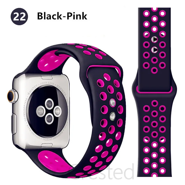 Silicone Strap For apple Watch band 44mm 40mm 45mm 41mm 40 44 mm Breathable Accessories watchband bracelet iWatch 3 4 5 se 6 7 black pink 22