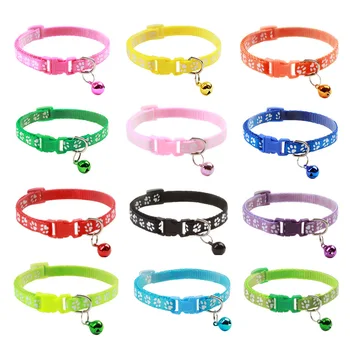 

Pet Cat Collar Cute Paw Print Cat Bell Collar Adjustable Nylon Ribbon Collar for Cats Small Dogs Puppy Neck Strap
