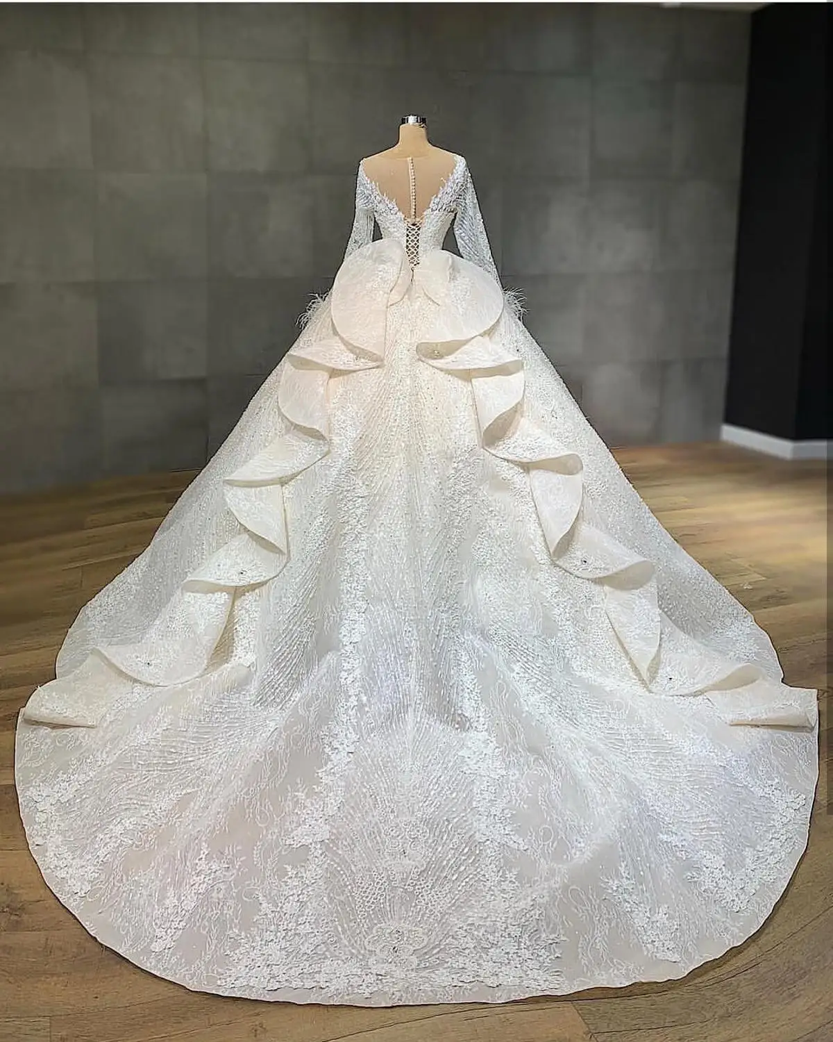 Vestidos De Novia Illusion бальное платье с длинными рукавами, свадебное платье, роскошное свадебное платье с аппликацией и оборками сзади, платье невесты
