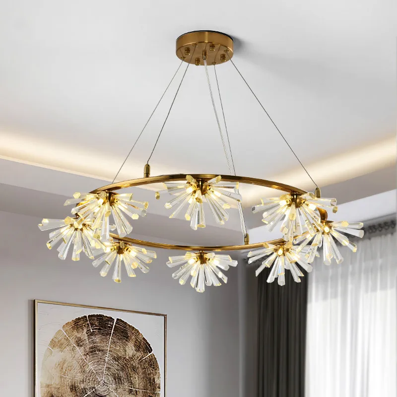 

New Crystal Pendant Lights Creative Restaurant Living Room Snowflake Led Circular Hanging Lamp Luxury Postmodern Bedroom Light