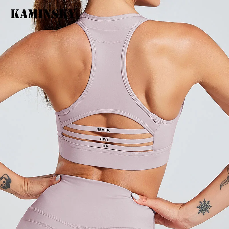 Ceny Kaminsky moda kobiety biustonosz Patchwork bez ramiączek bez rękawów Top z kieszeni stałe Sexy Mesh Fitness krótki Top amortyzujący sportowy biustonosz Top