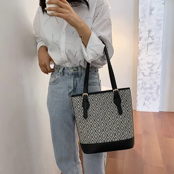

Retro Bucket Casual Tote Bag Geometric Check Shoulder Bag Handbag Mommy Bag шоппер сумки женские сумка мужская