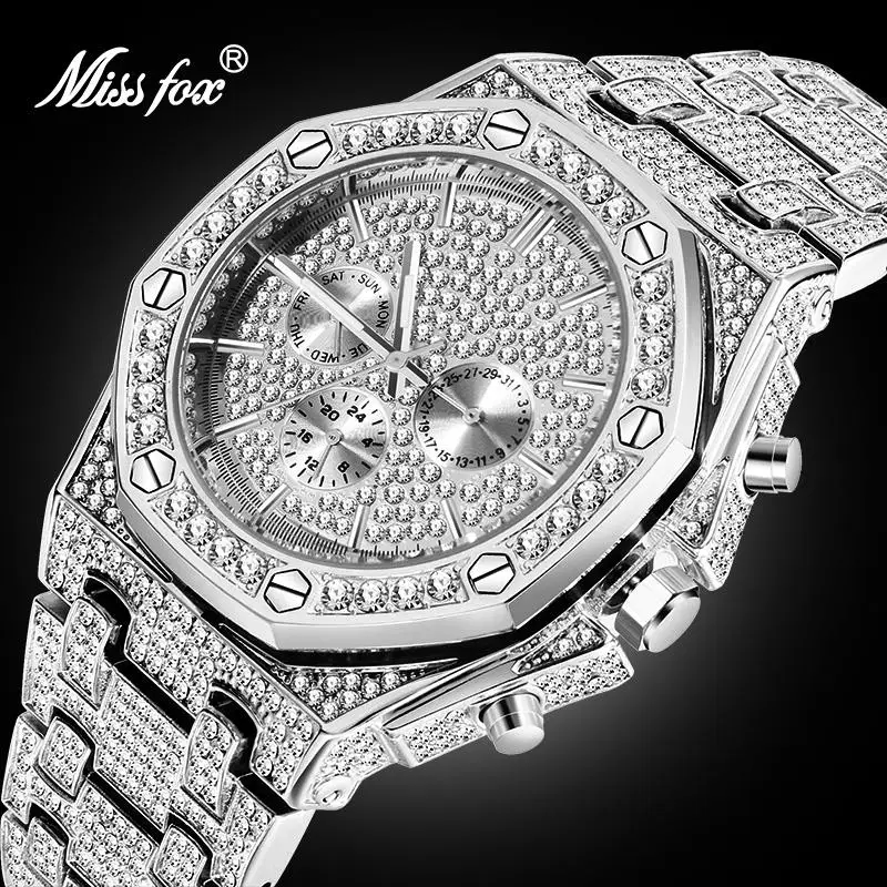 

Dropshipping PLADEN Man Watch Top Brand Luxury aaa Diamond Silver Watches Hip Hop Style Japan Movement Chronograph Top Selling