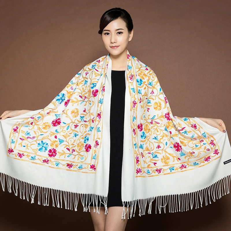 200*70 см женский вышитый цветок кашемировый шарф Пашмина зимний теплый шарф с кистями шаль модный шаль для путешествий шарфы