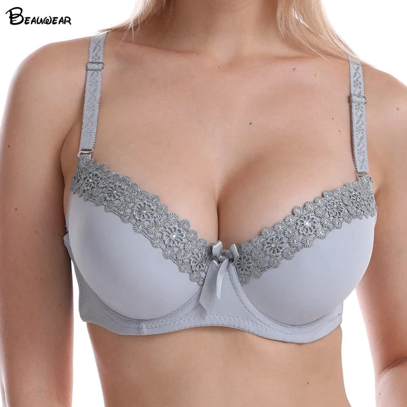 

Beauwear Embroidery Rhinestone Lace Bras Convertible Underwired Push Up Lingerie Padded Soild Color Small Cup Fashion Underwear