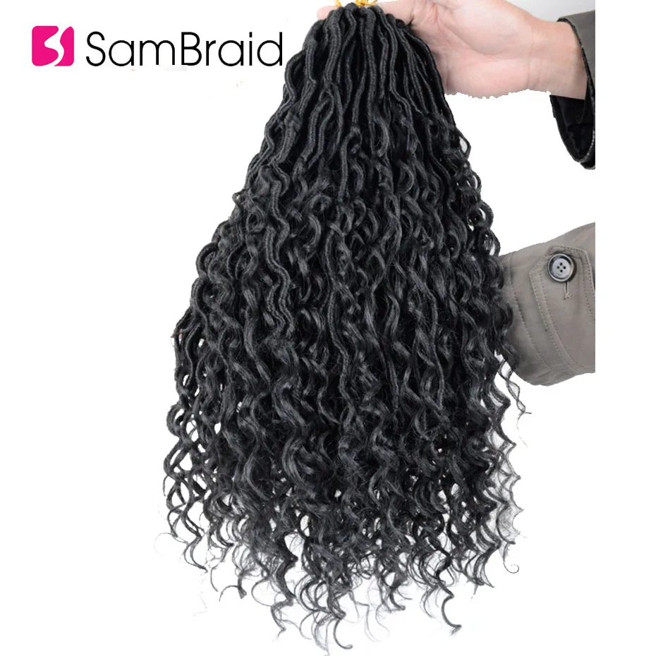 SAMBRAID, 18 дюймов, Boho, вязанные крючком косы, грязная богиня, кудрявые, искусственные Локи, синтетические косички, хиар для наращивания, богемные, черные, для женщин - Цвет: # 1B
