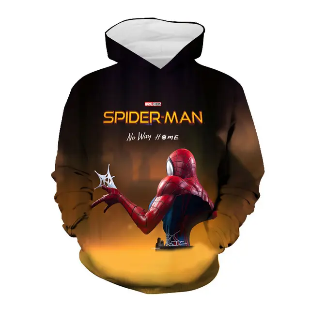 New Marvel Movies Spiderman Oversized Hoodies Kids Clothes Boys 3D Printed Casual Pullover Superhero Cartoon Black Sweatshirt Spiderman-50598