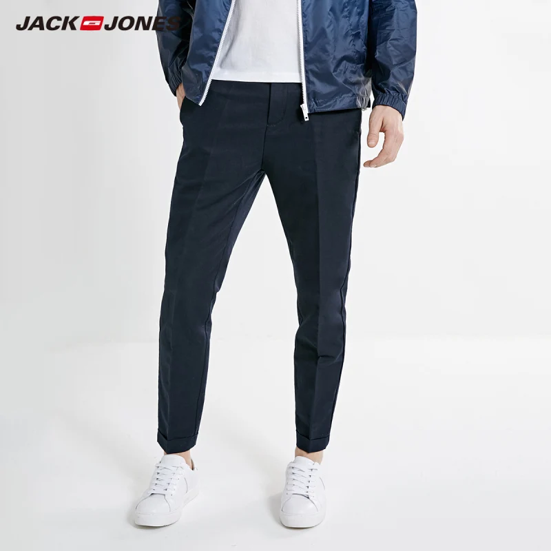 JackJones Men's Slim Fit Linen Tapered Tight-leg Crop Basic Pants| 219214512 JackJones Men's Slim Fit Linen Tapered Tight-leg Crop Basic Pants| 219214512