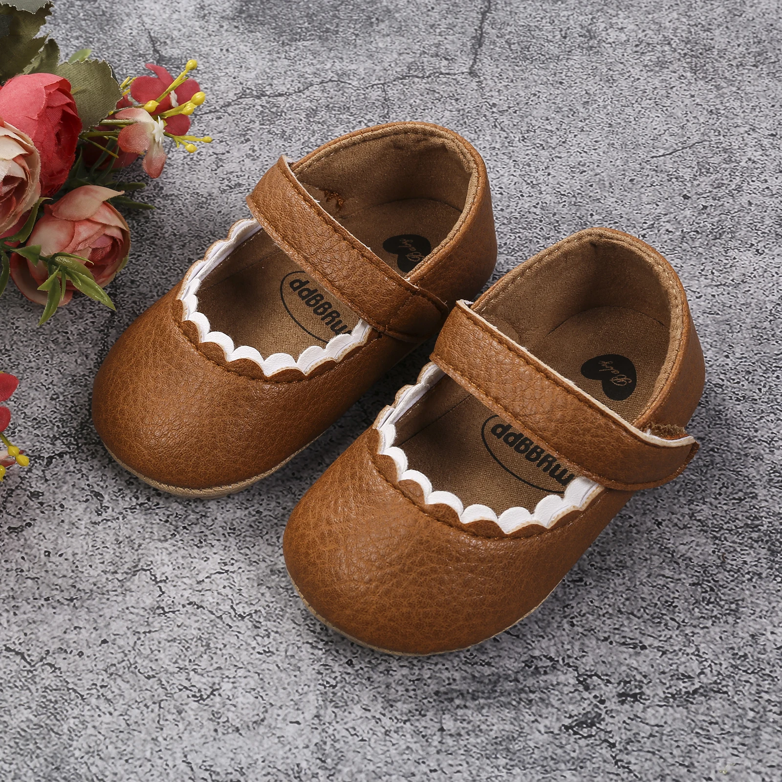 Baby Shoes 0-18M Newborn Toddler Prewalker Loop Princess Shoes Convenient Wear And Take Off Wear-Resistant Soft Shoes