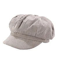 Autumn winter men women fashion personality wild dome sweet lovely casual holiday solid color corduroy newsboy hat warmly - Color: Gray