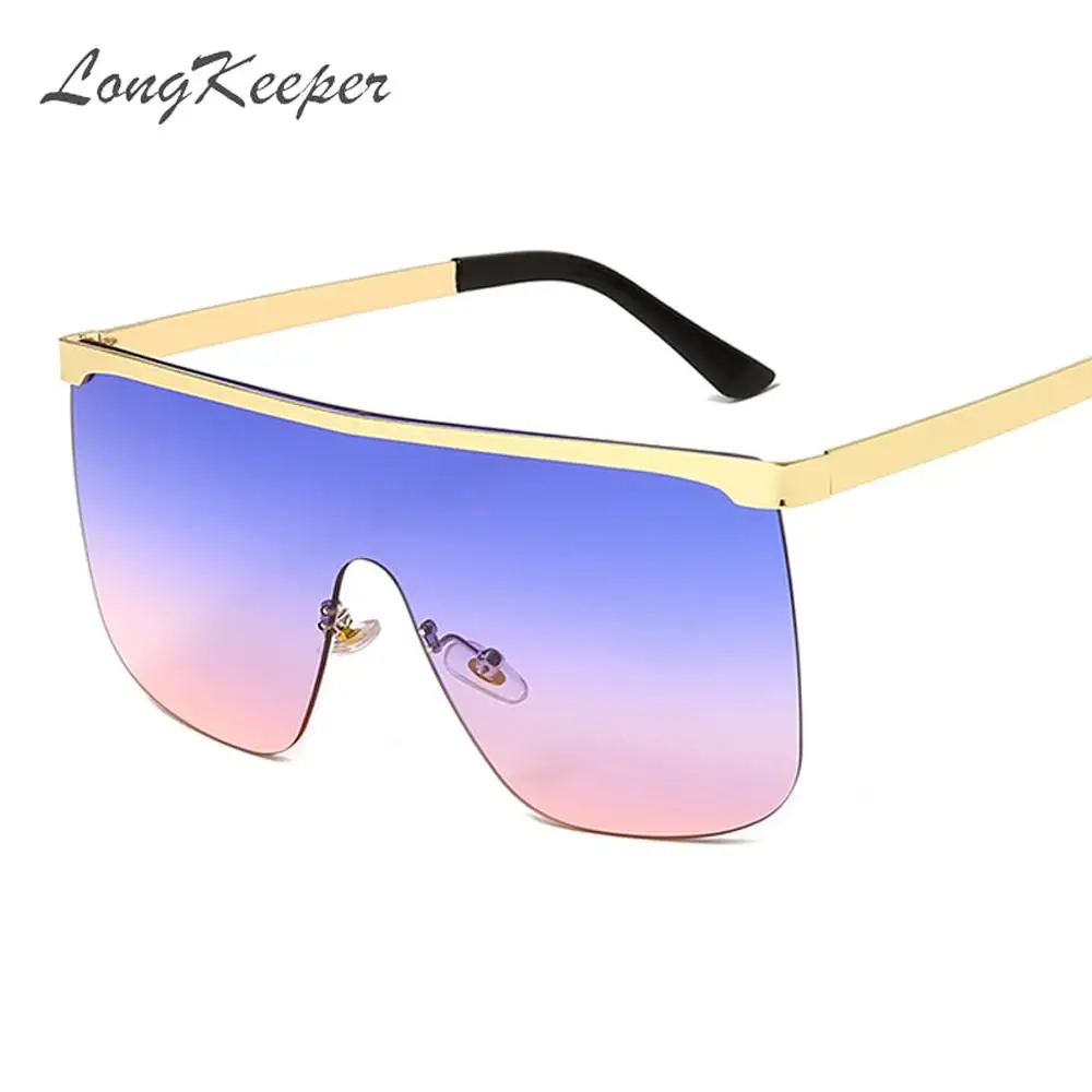 

LongKeeper Trend Oversized Half-Frame Sunglasses Women Men Luxury Brand Flat Top One Piece Gradient Driving Oculos Masculino