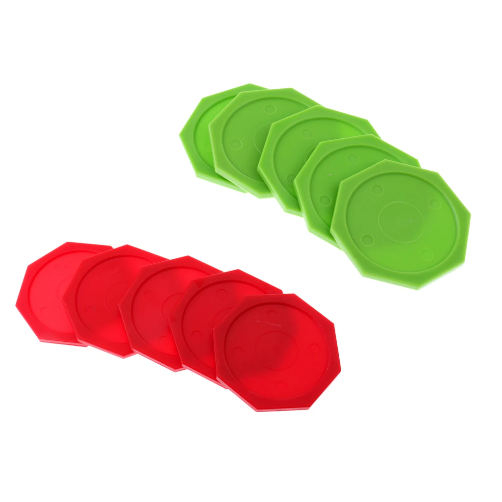 Set of 5 Durable Plastic 63mm Air Hockey Pucks  Shaped Green/Red