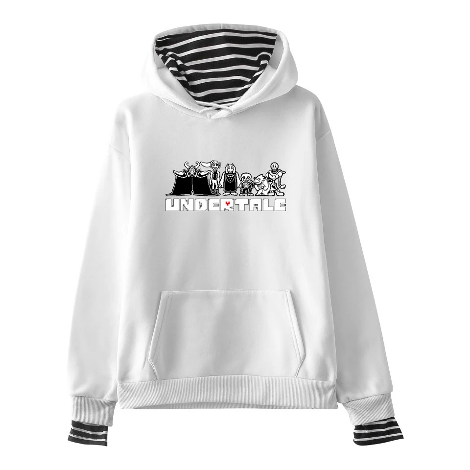 Толстовки Undertale Sans, поддельные толстовки из двух частей, мужские толстовки с мультяшным принтом, Модные полосатые толстовки, свободные женские пуловеры Harajuku