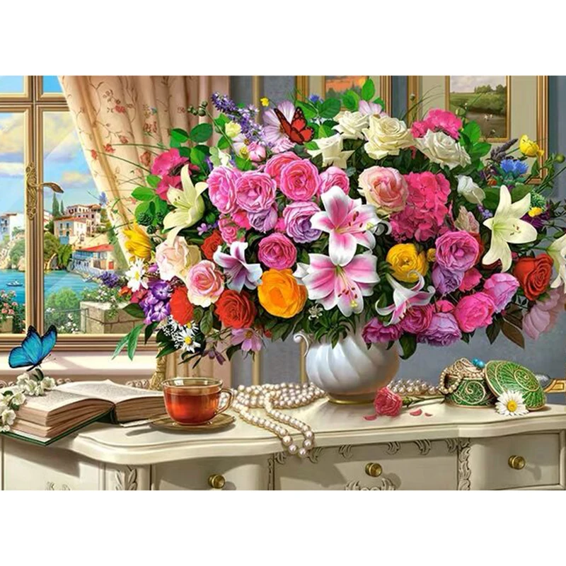 5D DIY Алмазная Цветочная композиция ваза для цветов вышивка крестиком Алмазная вышивка мозаика Алмазный домашний декор