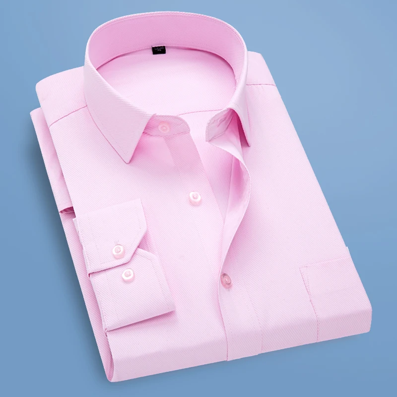 White Twill Cotton Shirt for Men Long Sleeve Single Breasted Square Collars Business Wedding Camisa Blue Pink Man Chemise S-5XL dress shirts men casual shirts