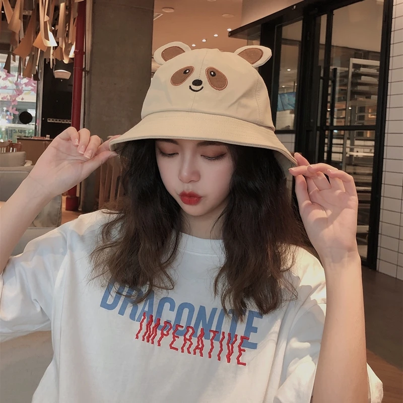 

2020 new Spring summer cute bear ears smile fisherman hat thin Korean version student sunscreen basin cotton hats tender bucket