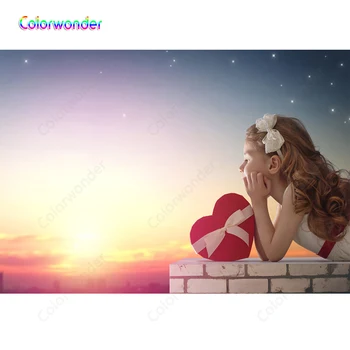

Little Girl Birthday Party Backdrop For Photo Studio Sunset Glow Heart Shaped Box Photography Backgrounds 7x5FT Vinyl Photocall