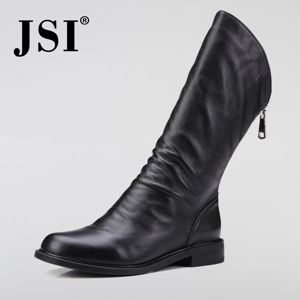 

JSI 2019 New Casual Women Leather High Heel Handmade Shoes Solid Color Sexy Shoes Spring And Autumn Basic Round Toe JO236