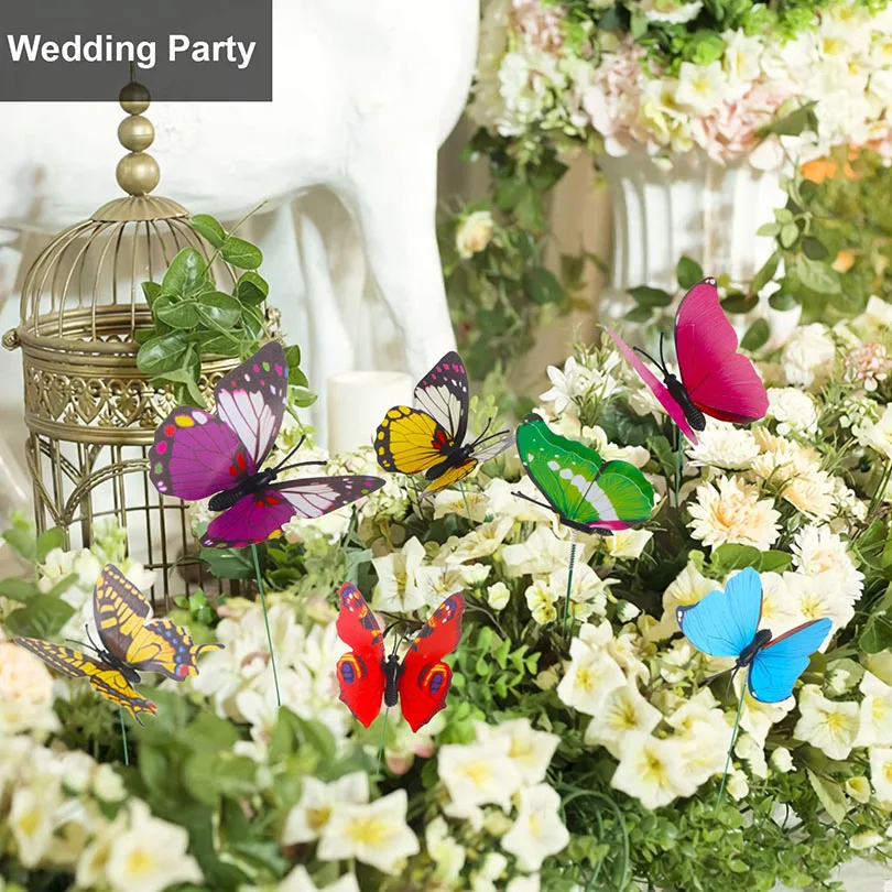 3D Simulation Butterflies Garden Yard Planter Colorful Butterfly Stakes Decoracion Outdoor Decor Flower Pots Decor 5-24Pcs/Set Butterfly Decoration Garden Art Decor