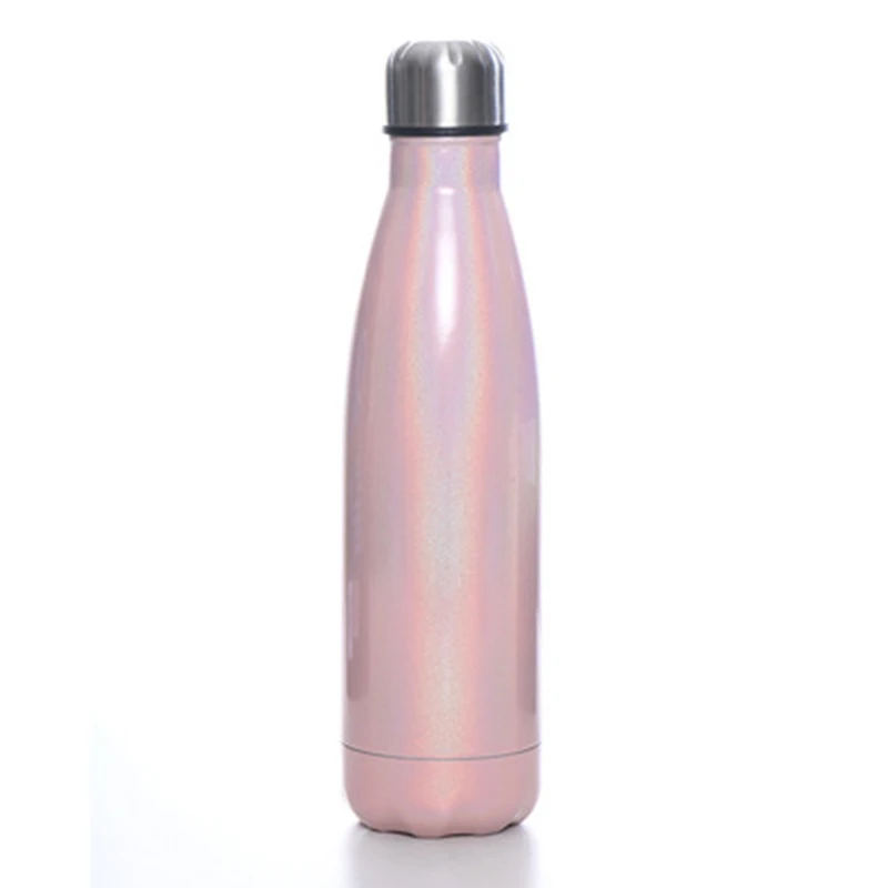 

17oz Glitter Cola Bottle Shaped Double Wall Insulated Vacuum Sports Water Bottle With Lid Flask Stainless Steel 500ml Portable