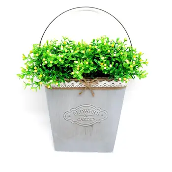 

Retro Iron Plant Pot With Handle Oval Hanging Flower Pot Vase Embossed Design Flower Bucket For Bar Garden Home Decoration