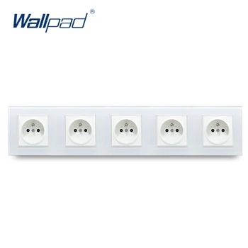

5 Frame French Socket Wallpad Crystal Tempered White Glass Panel 16A EU 110V-240V 5 French Wall Socket 430*86MM Size