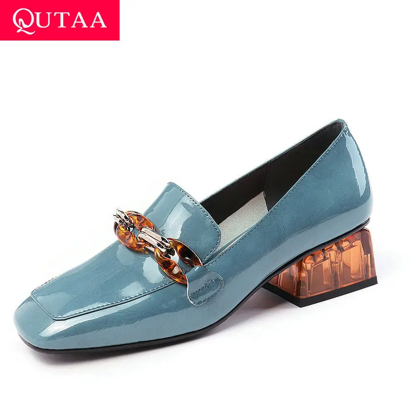 Женские туфли лодочки QUTAA модные из коровьей кожи с квадратным носком на высоком