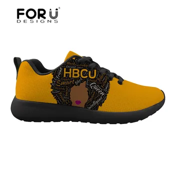 

FORUDESIGNS Black Women Art African Girls Shoes Ladies Flat Shoes for Teenagers Fashion Sneakers Females Lace-up Mesh Flats 2019