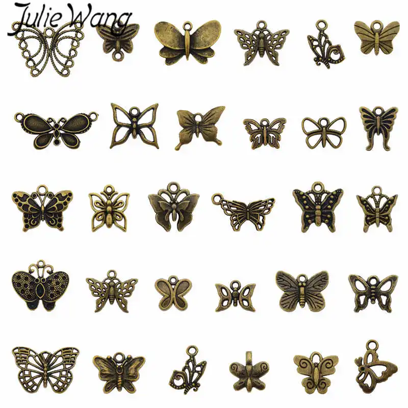 

Julie Wang 10PCS Small Butterfly Charms Randomly Mix Alloy Insect Antique Bronze Necklace Bracelet Jewelry Making Accessory