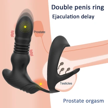 Anal Vibrator Prostate Masturbators Double Ring Massager for Men Butt Plug Wireless Remote Thrusting Dildo Vibrators for Men Gay 3
