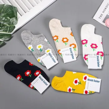 

Cartoon Flower Woman Sock Ladies Socks Floral for Women Solid Casual Short Sox Couples Cotton Fashion Trend Spring Summer Sokken
