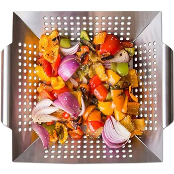 

304 Stainless Steel Barbecue Basket With Leaking Plate Bbq Drainer Multifunctional Drying Pan Fried Chicken Pan Baking Tools