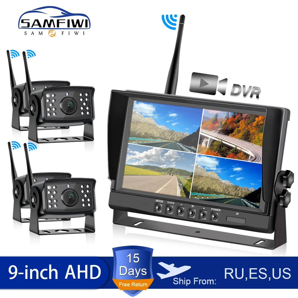 

AHD 9 inch Wireless Car Monitor 4ch Quad DVR Dash Monitors Display Video Digital Recorder Truck Wifi Backup Vehicle Camera