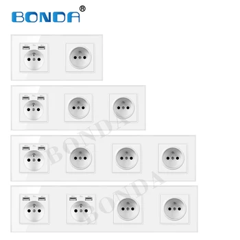 

BONDA French standard wall socket Multi-connection, 16A USB tempered glass panel, multi-connection socket combination AC110-240V