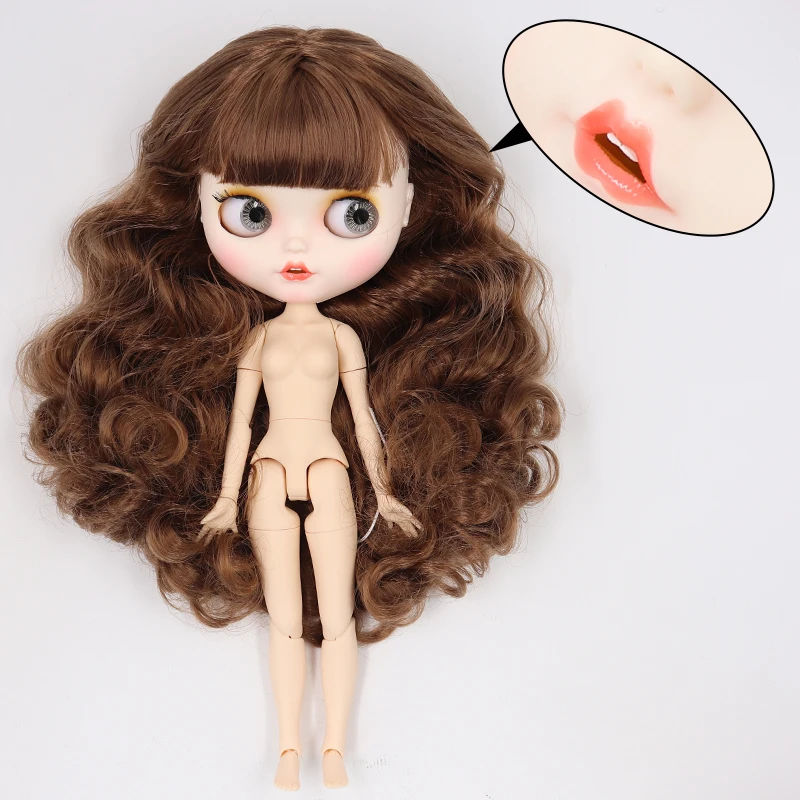 Ледяная фабрика blyth кукла белая кожа шарнир тела пользовательская кукла bjd игрушка матовое лицо каштановые волосы голая кукла 30 см - Цвет: nude doll E