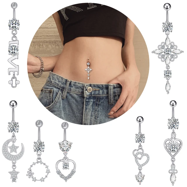 10 Pezzi Piercing Ombelico Con Design Cuore E Farfalla - Barbell Lungo Con Diamanti Per Donne