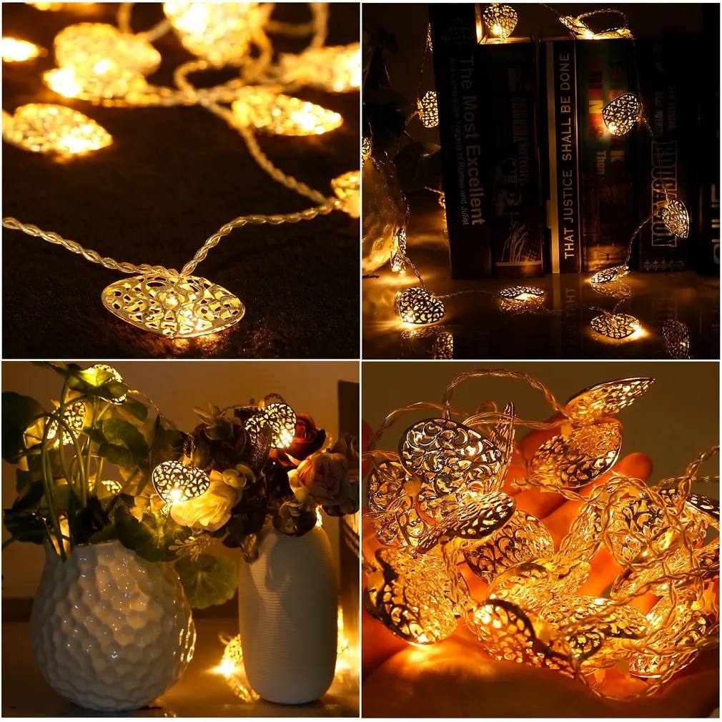 20LED 2M Silver Heart LED Fairy Light String Lights Battery Powered Warm White Home Christmas Party Wedding Decoration
