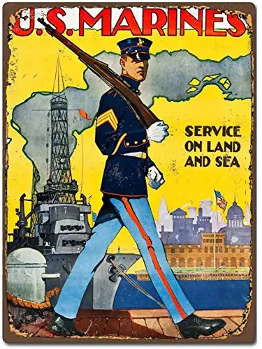 World War I Uno Degli Stati Uniti Marine Corps - Service On Land And Sea Military Sign, Military Fan Gift Retro Metal Tin Sign Vintage Alu