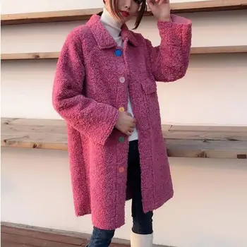 

Winter Lambs Wool Blends Coats Women Clothing Lapel Long Fur Coats Single-Breasted Faux Lamb Fur Warm Outerwear