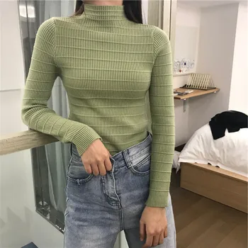 

Women Fall Turtleneck Sweaters Elegant Korean Style Solid Color Jumper Ladies Warm Long Sleeve Slim Knit Top