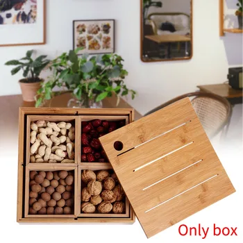 

Dried Fruit 4 Grid Snacks New Year Tray Nut Candy Box Japanese Style Restaurant With Lid Natural Bamboo Storage Multifunctional