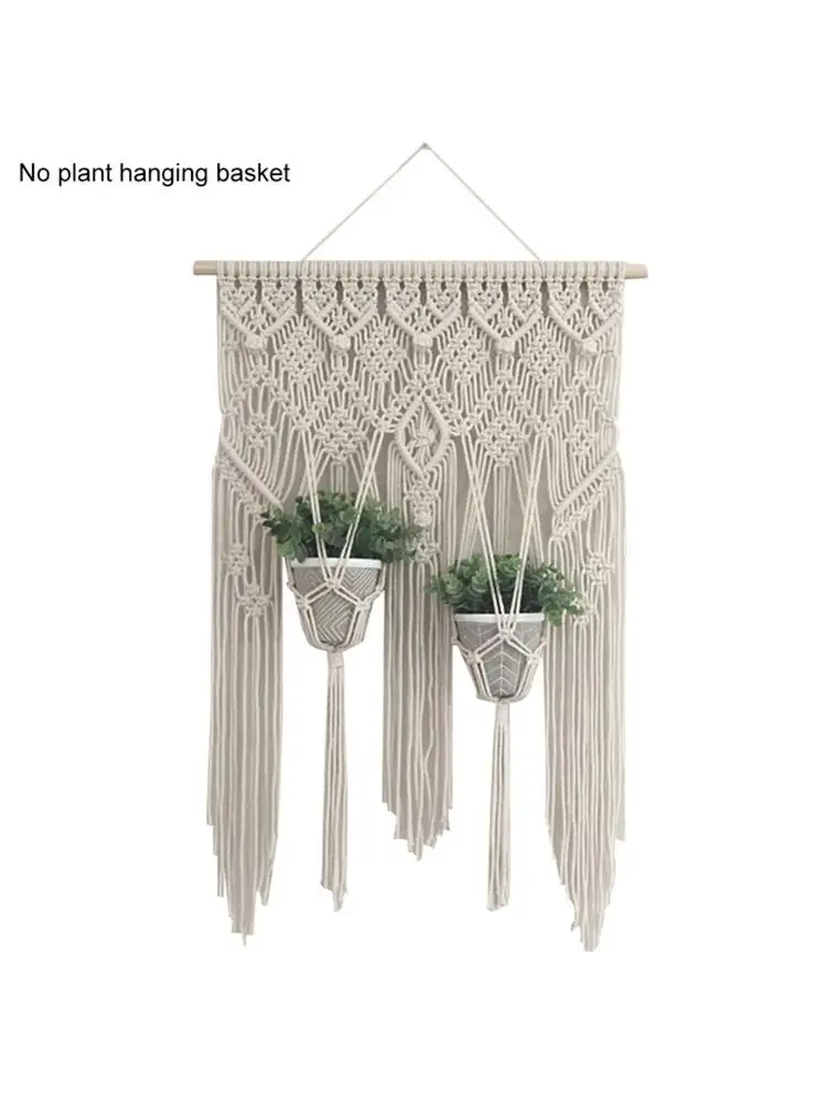 Bohemian Hand-Woven Tapestry Hanging Basket Wall Hanging Plant Basket Decoration DIY Bags for Hotel Living Room Bedroom Decor