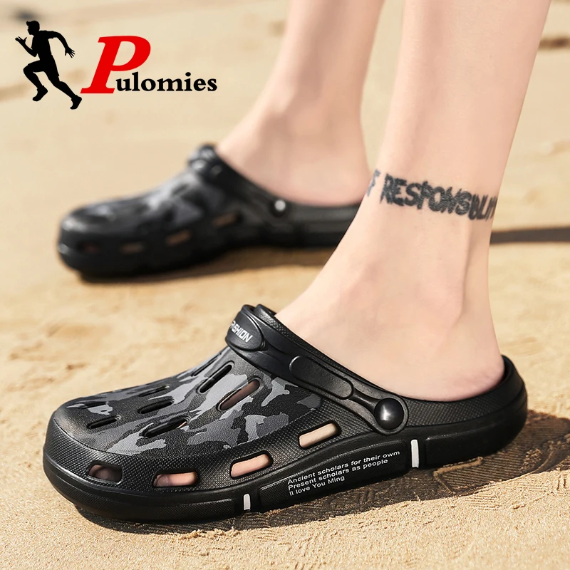 

PULOMIES Summer Men's Slippers Clogs Quick Dry Casual Home Slides Outdoor Garden Shoes Beach Sandals Mules Bathroom Slippers