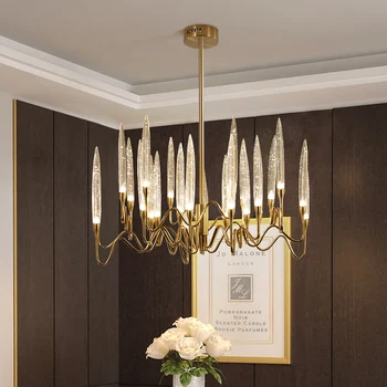 

FSS Modern Chandelier Acrylic Transparent Lampshade Creative Living room Bedroom Candle Long Dining Chandelier Lamp