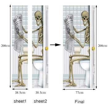 

2pcs/set Halloween Door Stickers Removable 3D Skull Wall Mural Decal PVC Decor