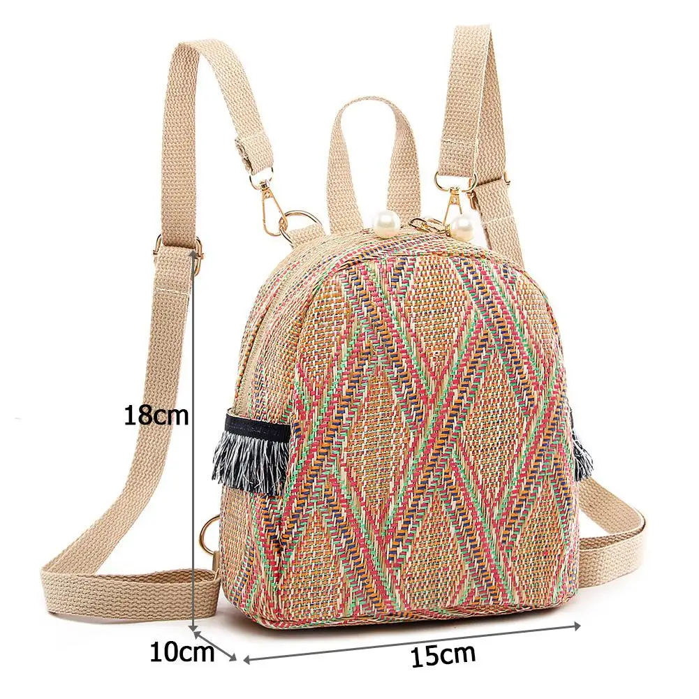 3 In 1 Anti Theft Women Straw Small Backpack Handmade Rattan Tassel Crossbody Girls Travel Bag 2021 Summer Beach Shoulder Bag