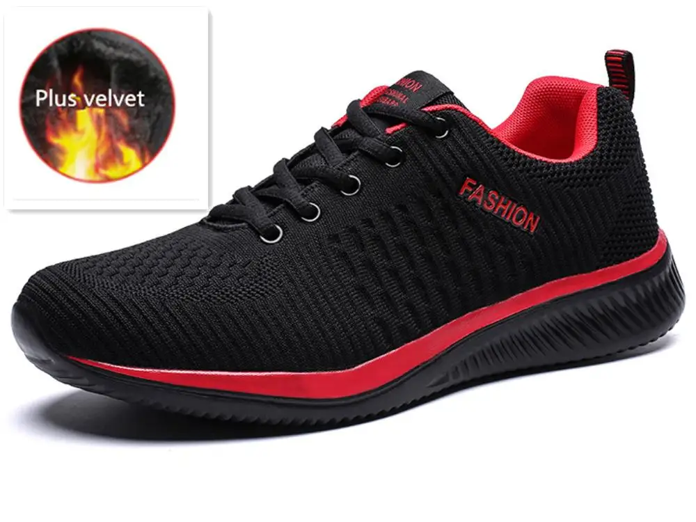 Модная Сверхлегкая дышащая повседневная обувь; Мужская обувь; кроссовки; tenis masculino sapato masculino zapatillas hombre chaussure homme - Цвет: red Plus velvet