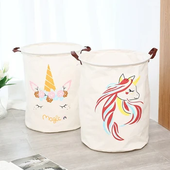 

Unicorn Folding Laundry Basket Round Storage Bin Bag Large Hamper Collapsible Clothes Toy Holder Bucket Organizer Large Capacity